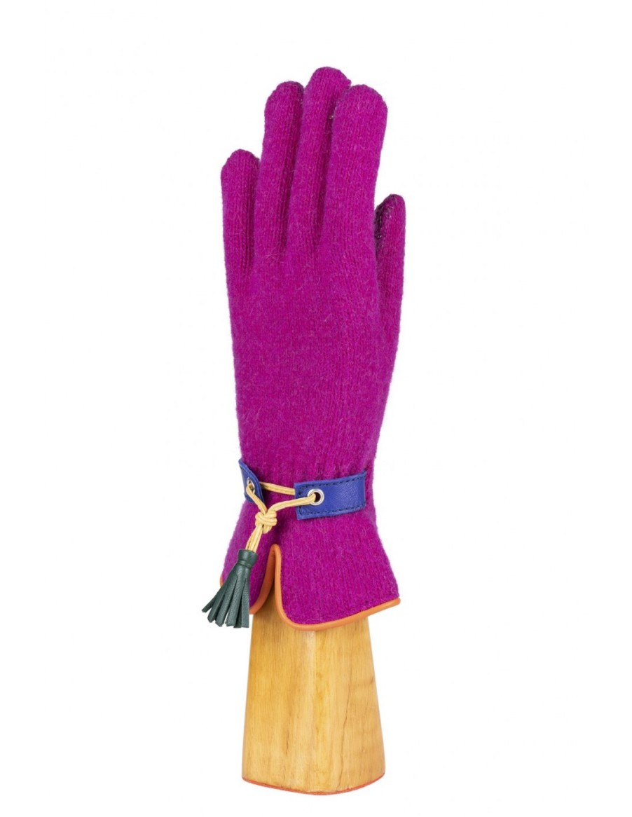 Woman Santacana Wool And Angora Gloves | Angora Glove With Leather Fringes St-Ln-296